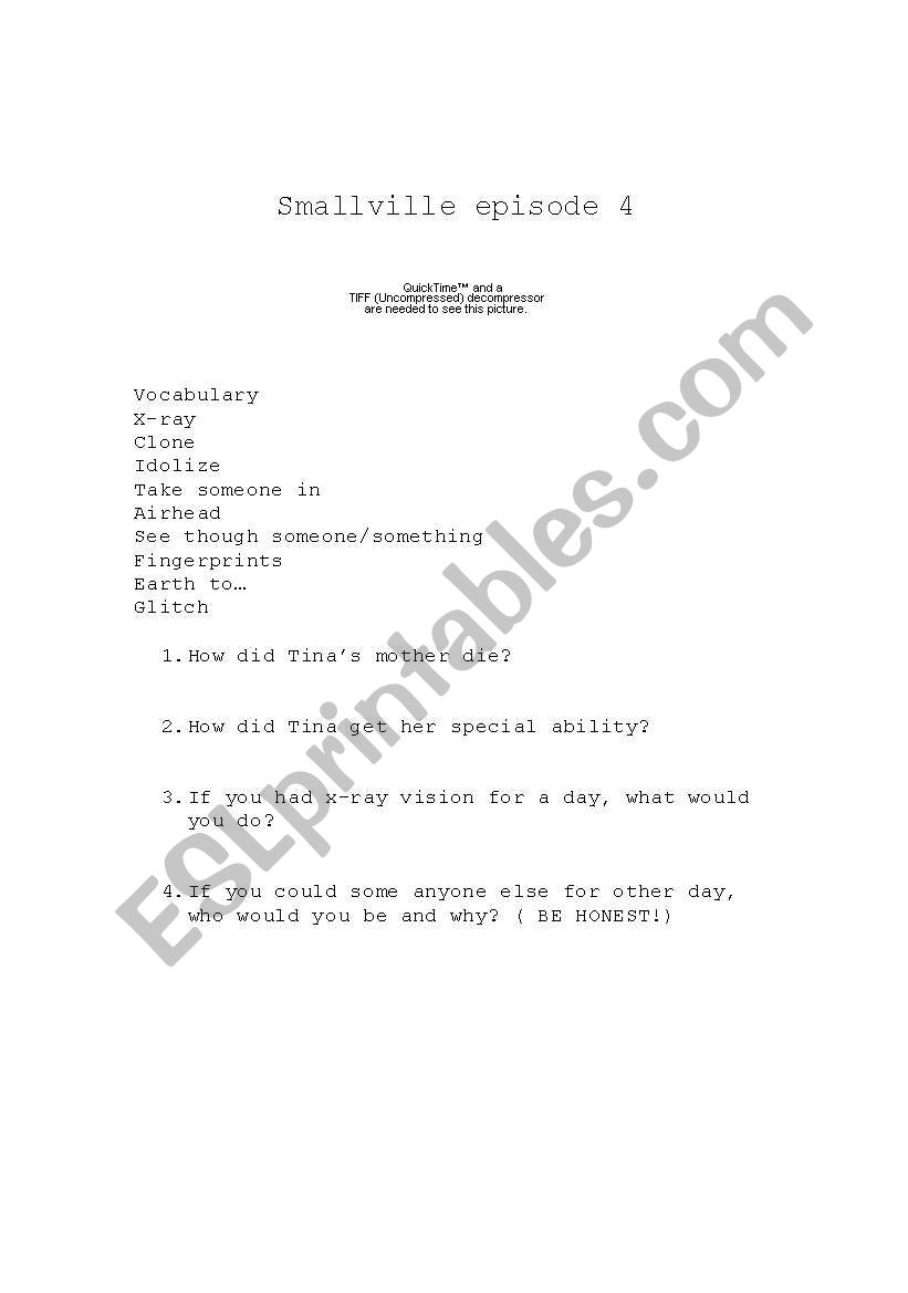SMALLVILLE EPISODE 4 WORKSHEET