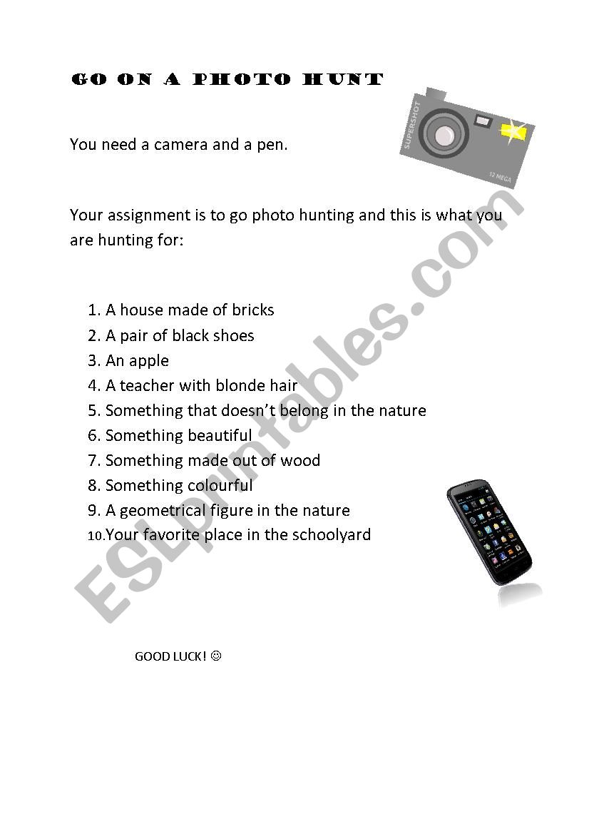 Photo hunt worksheet