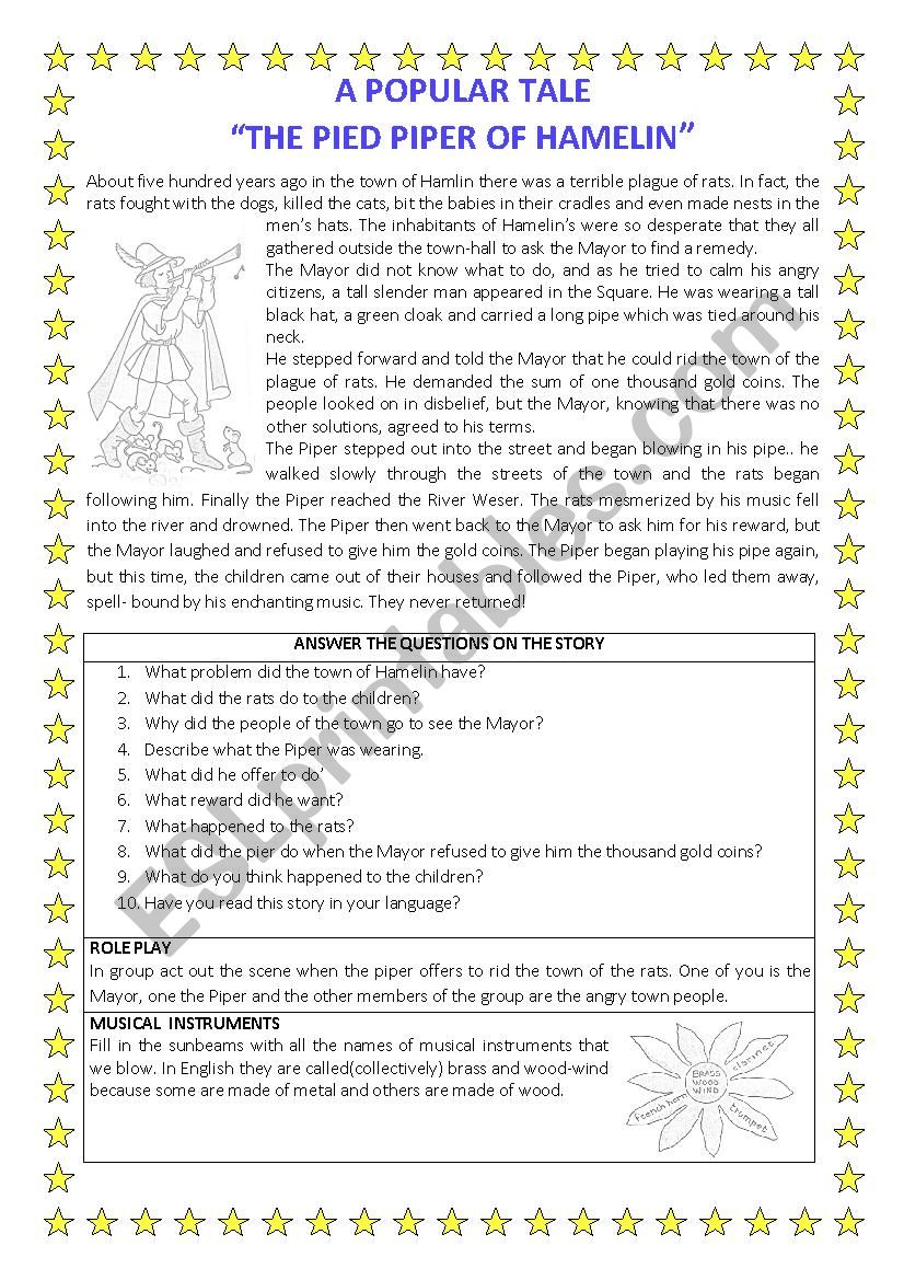 THE PIED PIPER OF HAMELIN worksheet