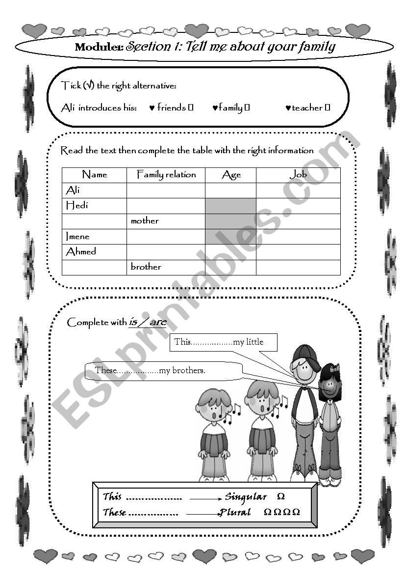 tell me about your family worksheet