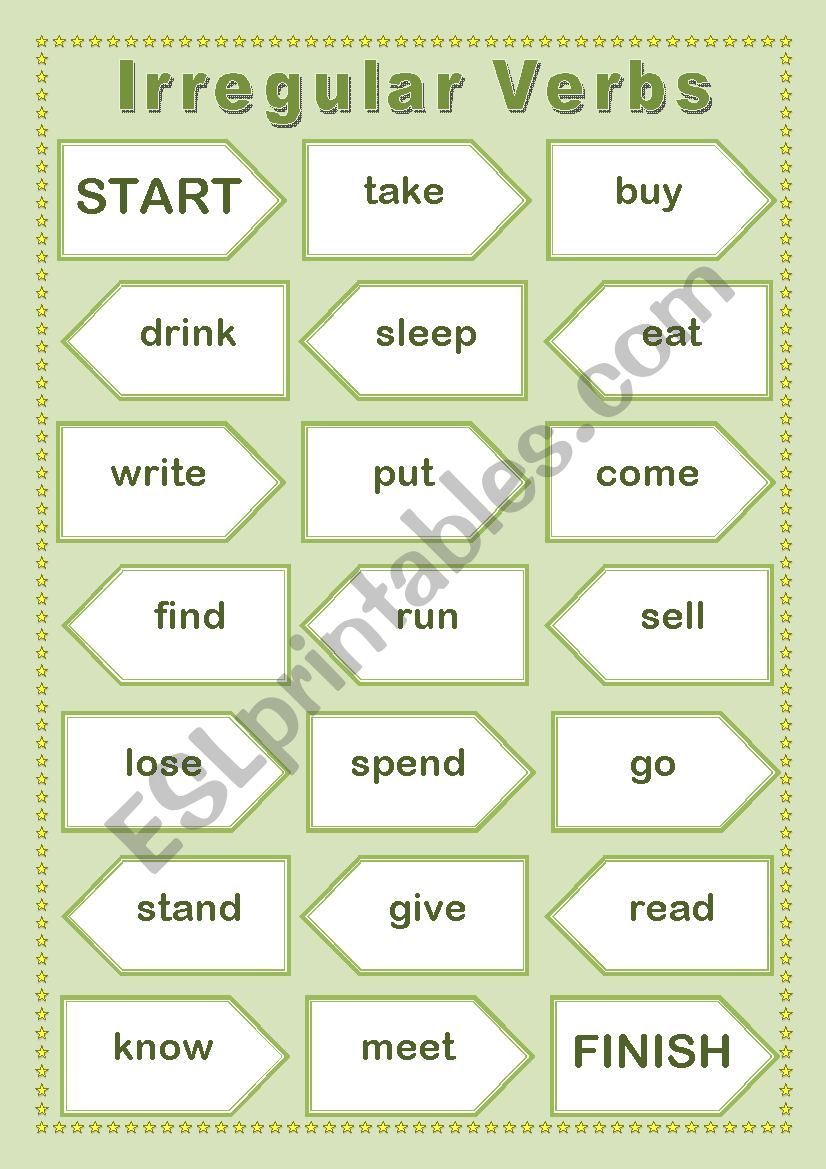 Irregular Verbs Board Game worksheet