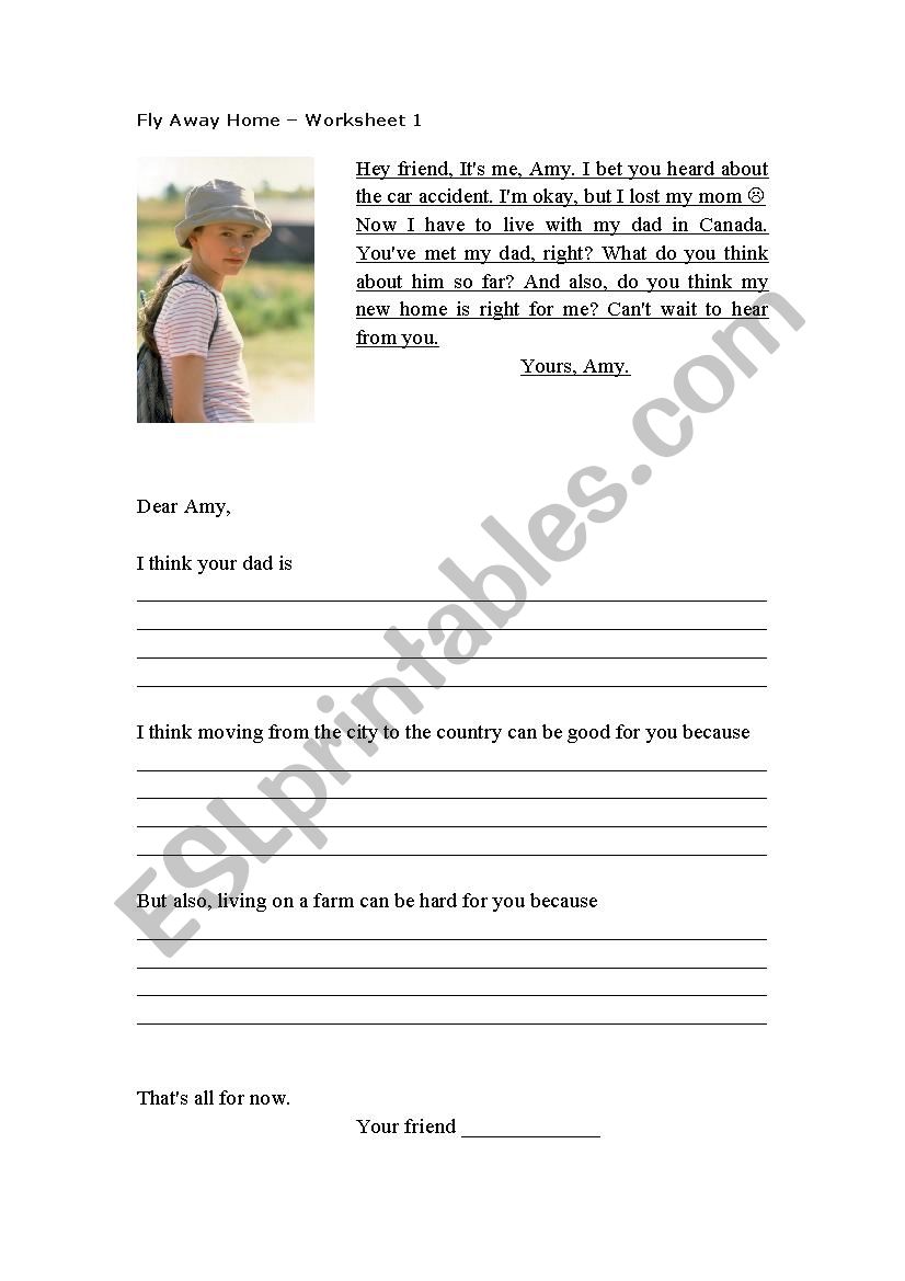 Fly Away Home Worksheet 1 worksheet