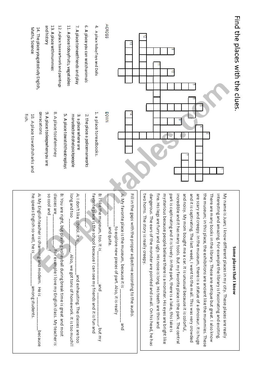 Describing Places Workshop worksheet