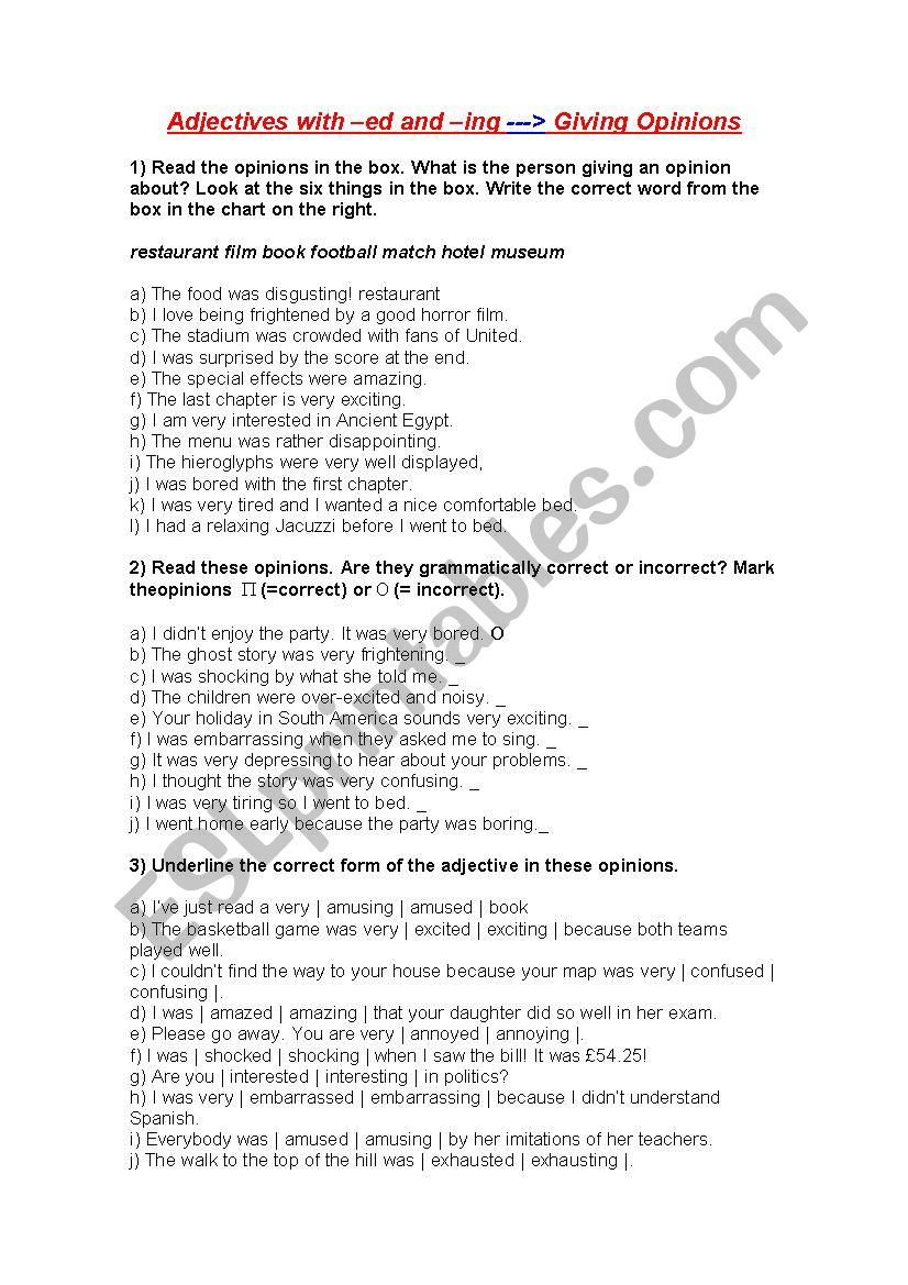 Adjectives ED x ING worksheet