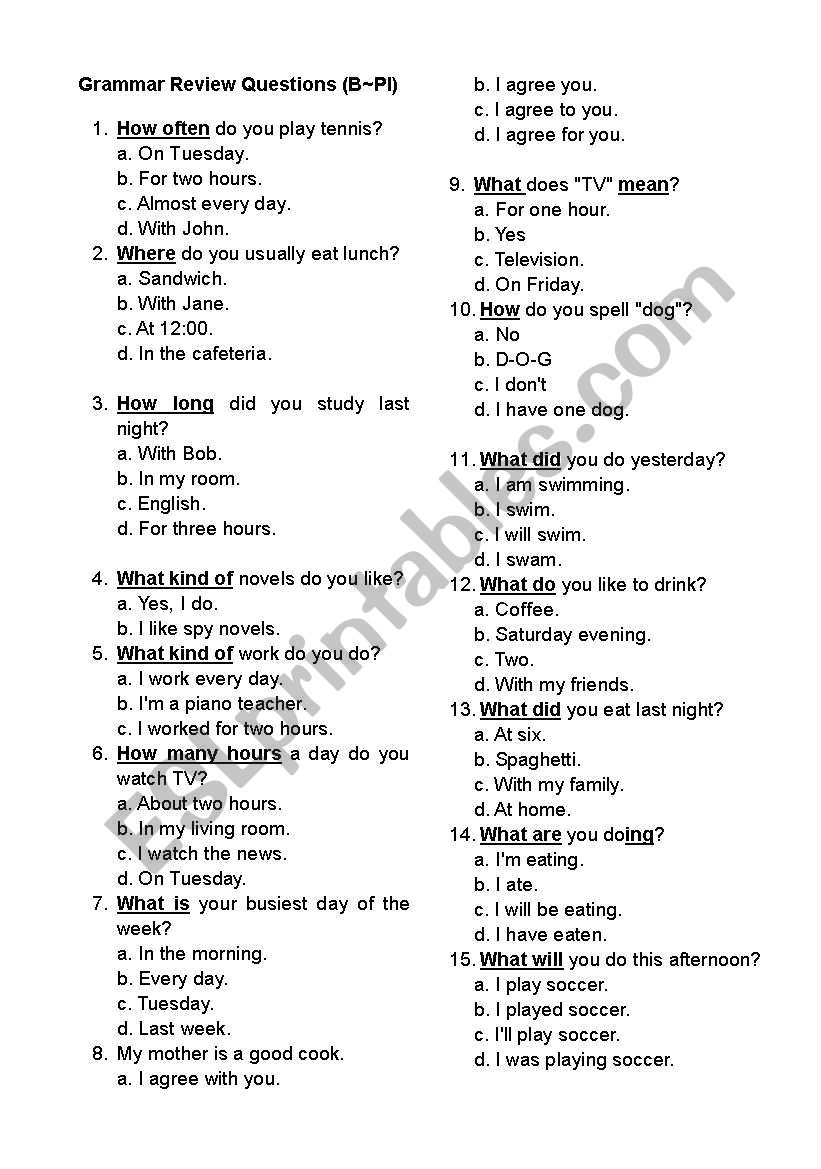 Questions and Answers  worksheet