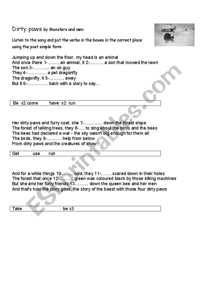 Dirty paws worksheet