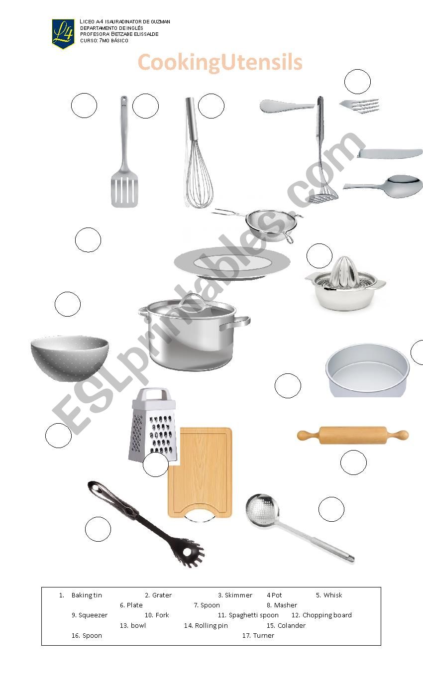 Cooking utensils  worksheet