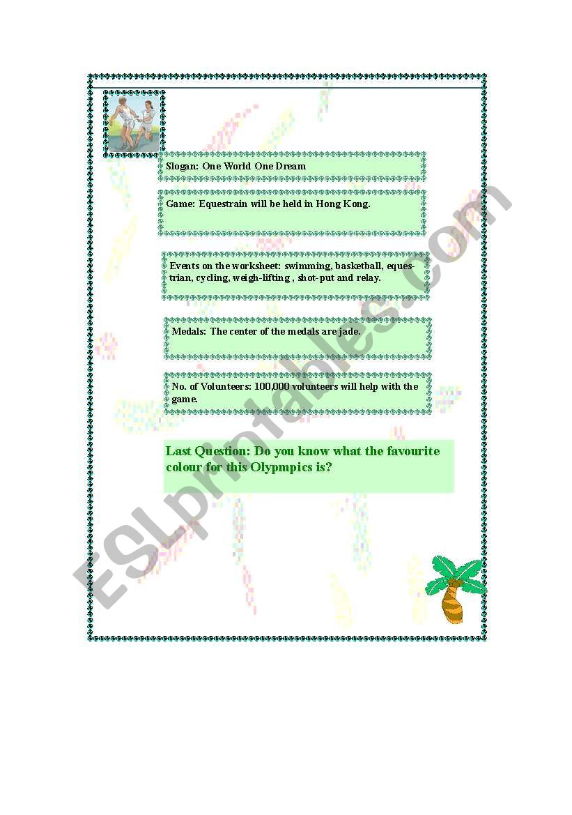 Sports: Beijing Olympics 2008 worksheet