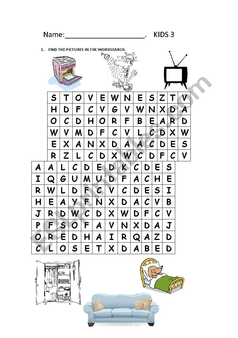 Wordsearch for kids worksheet