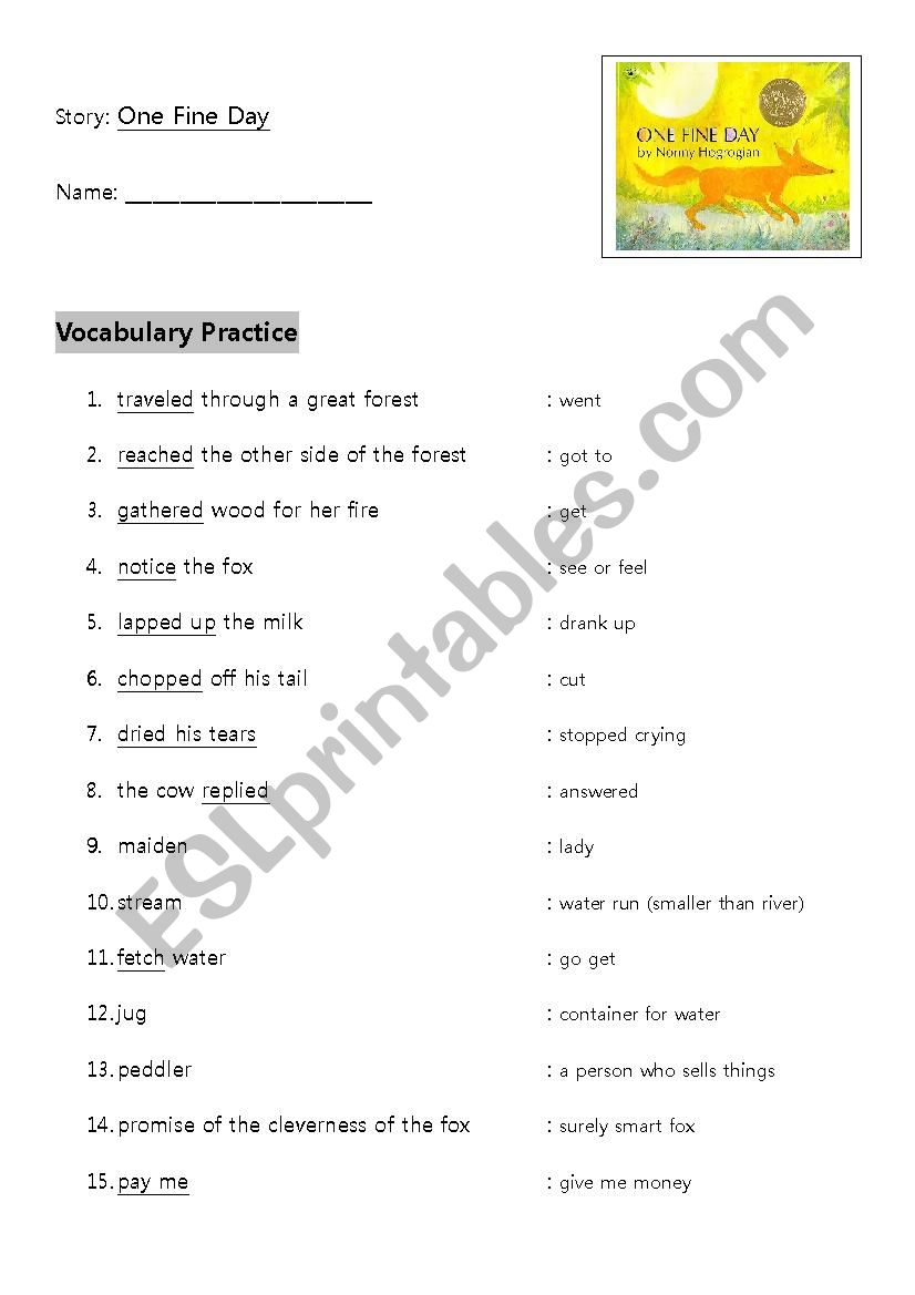 One Fine Day story worksheet