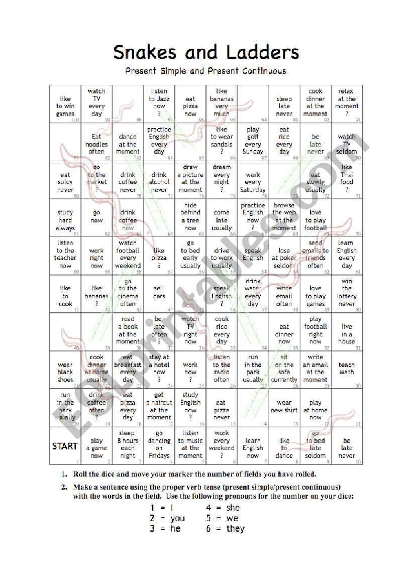 Snakes and Ladders worksheet