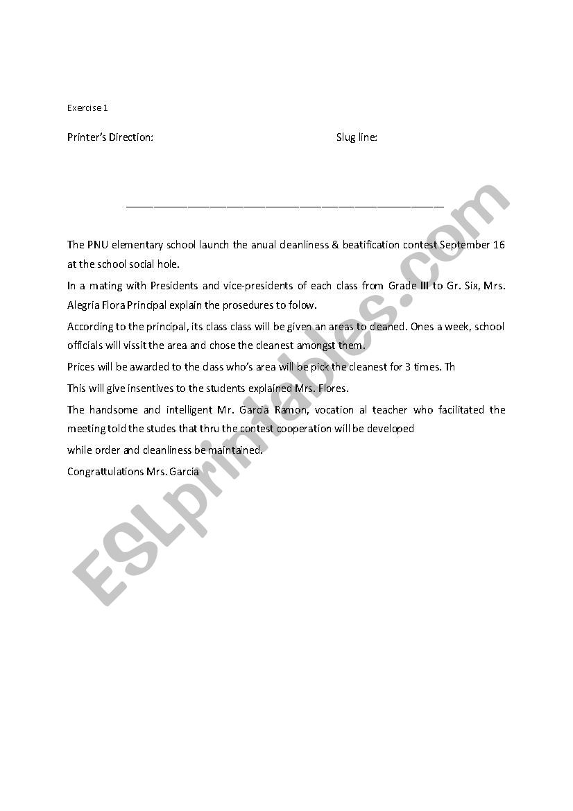 Copyreading and Headline Writing Exercise