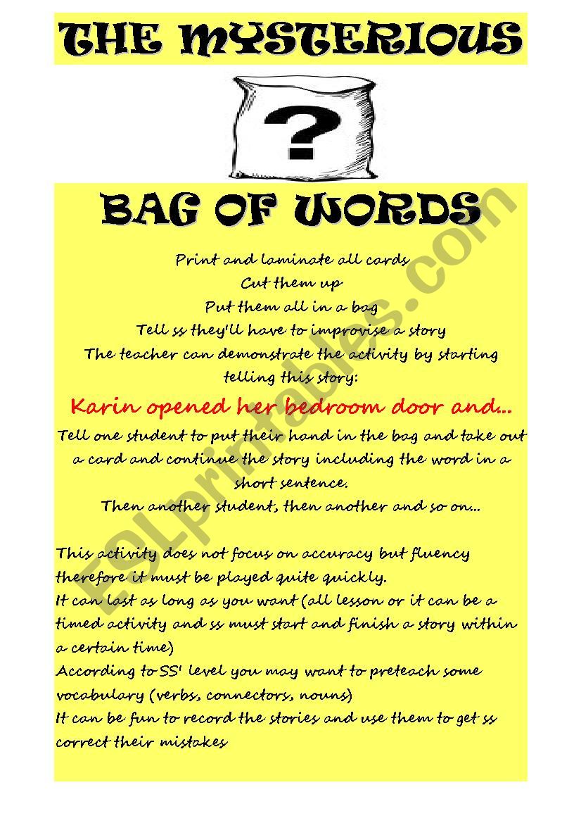 A Mystery Bag of Words worksheet