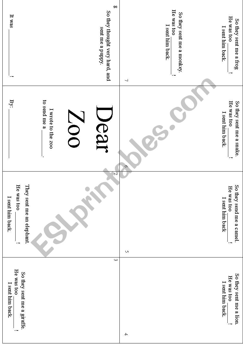 Dear Zoo Review - MiniBook worksheet