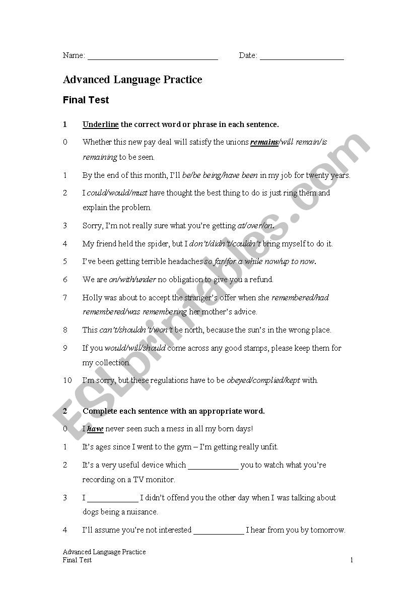 Advanced language practice  worksheet