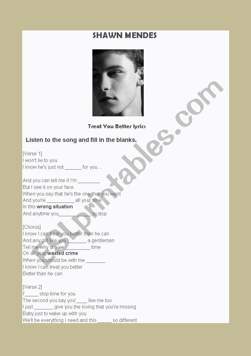 Shawn Mendez worksheet