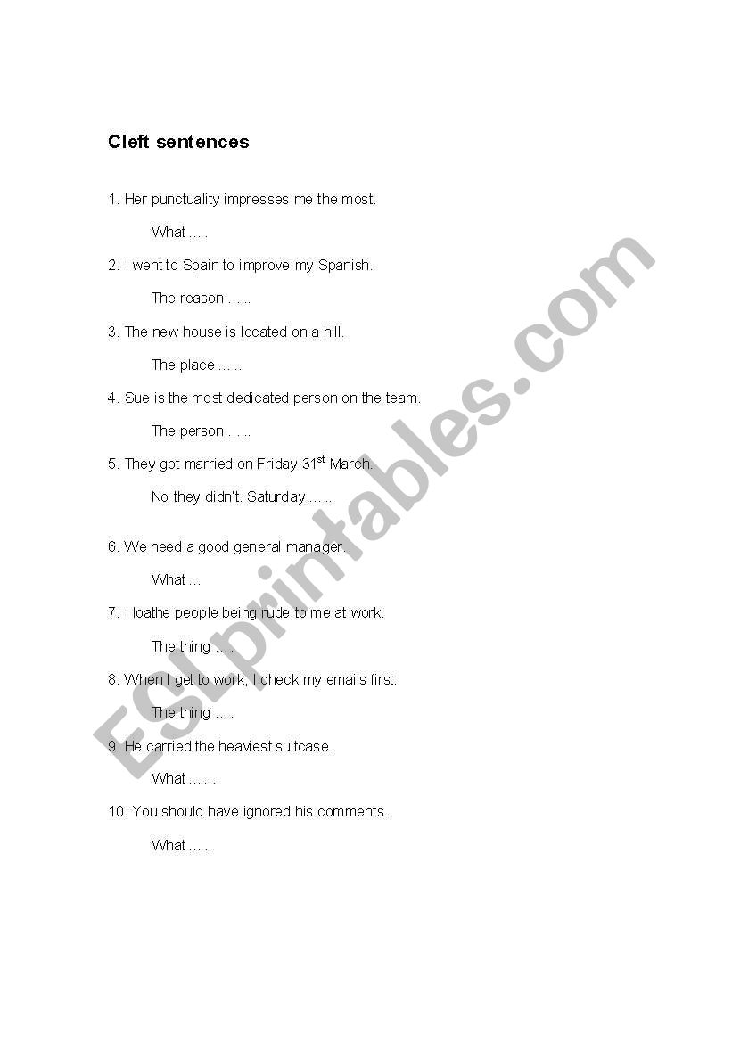 cleft sentences worksheet
