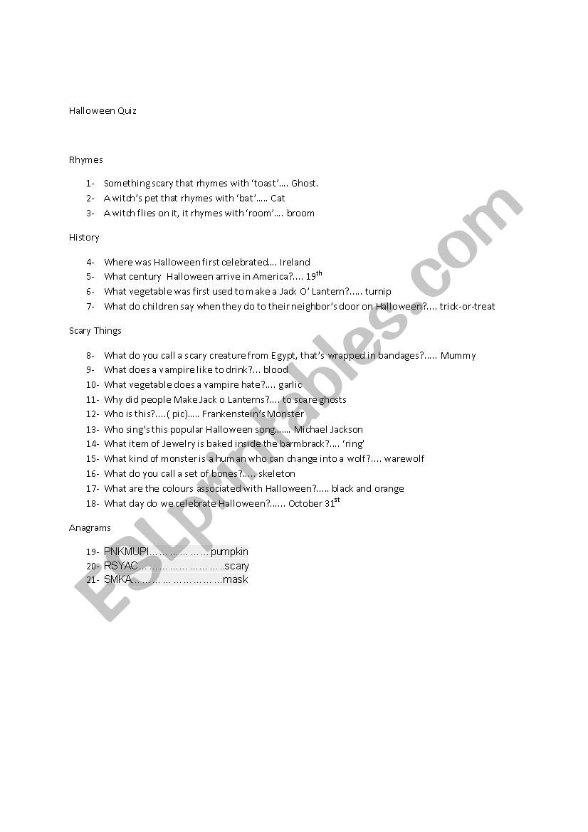 Halloween Quiz worksheet