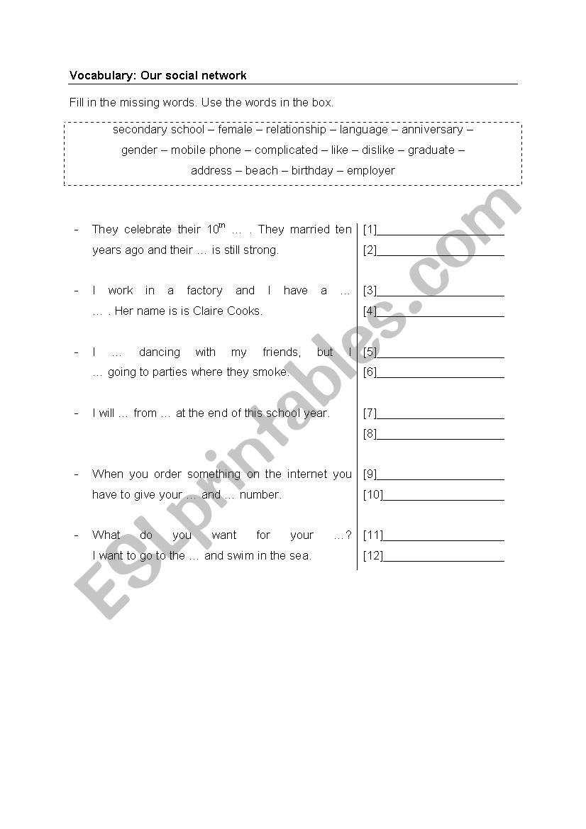 Vocabulary worksheet