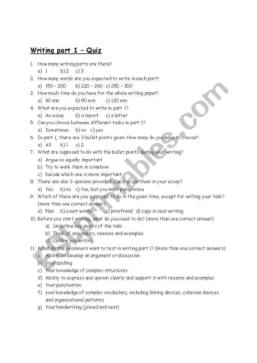 CAE writing part 1 Quiz worksheet
