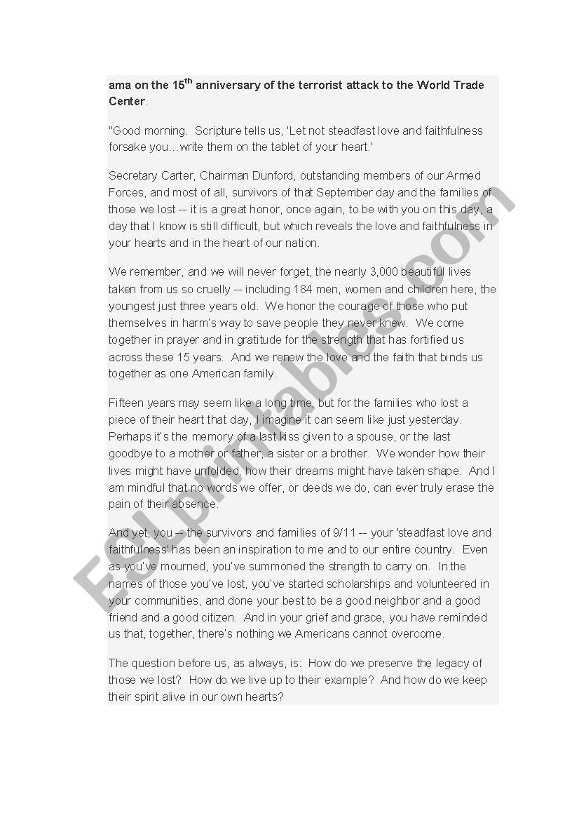 ObamaÂ´s speech on 11/09/2016 worksheet