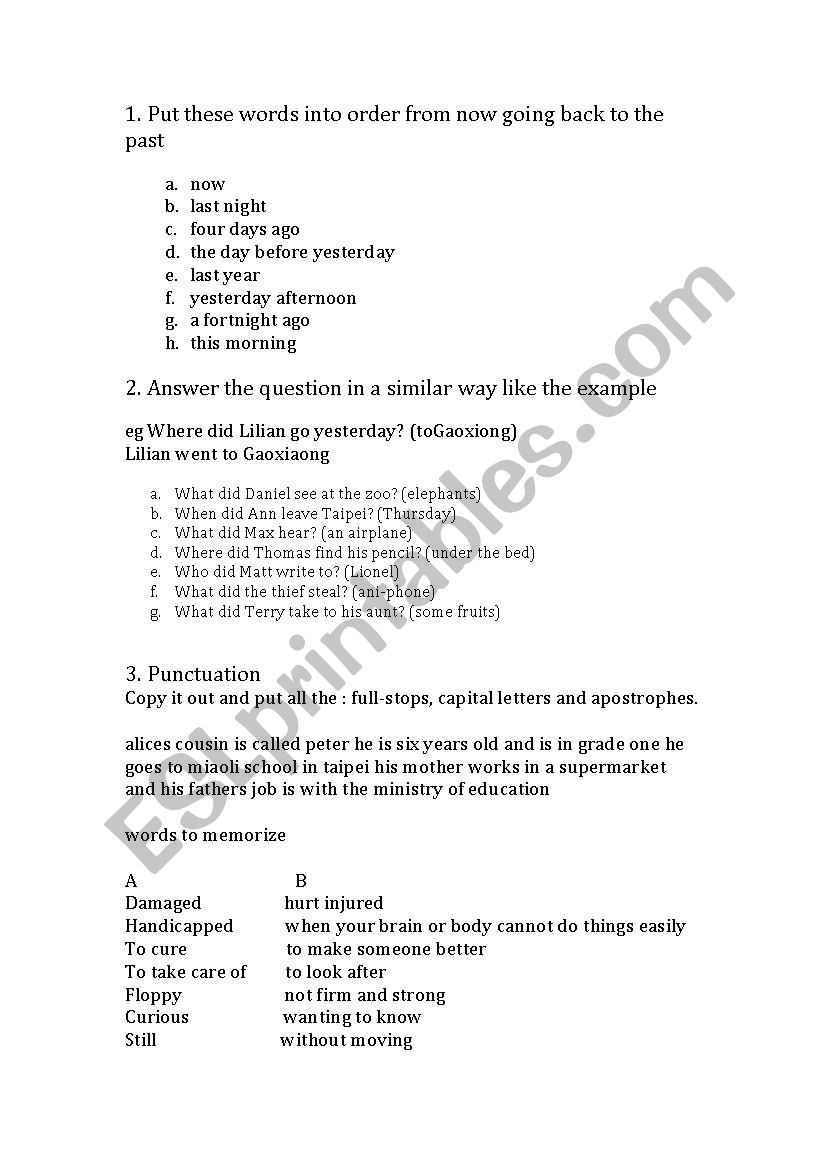 Simple Past tense worksheet