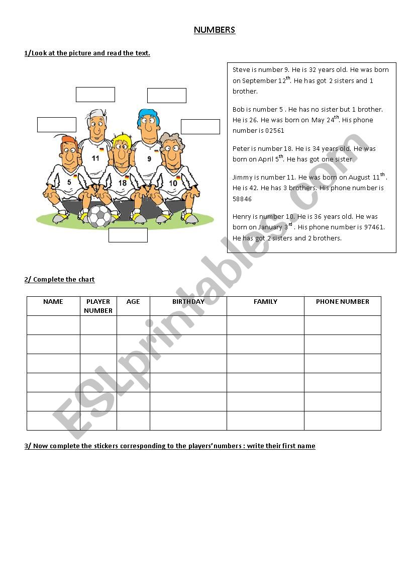 numbers worksheet