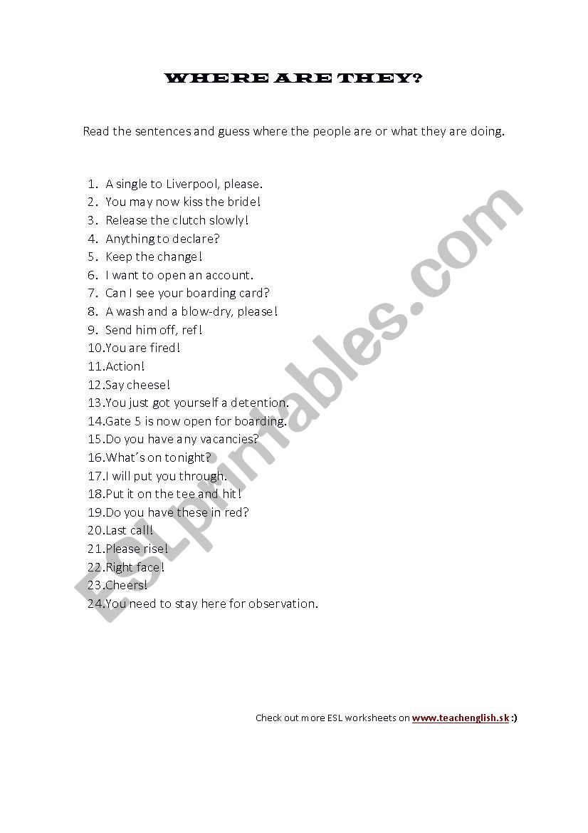 Where are they? worksheet