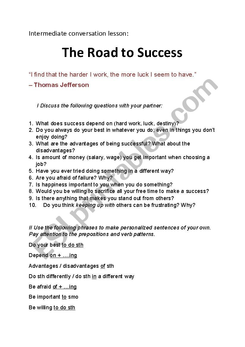 Road to Success - Conversation lesson