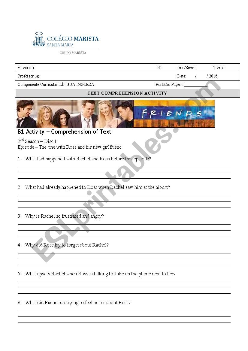 Friends season 2 worksheet