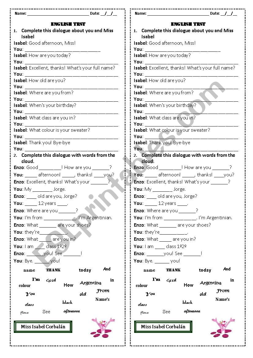 dialogues worksheet