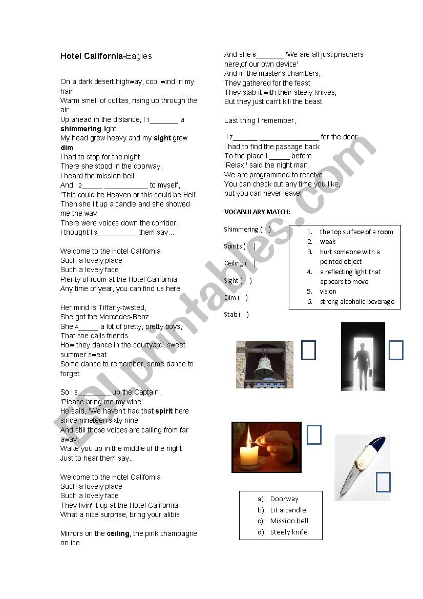 Hotel California worksheet