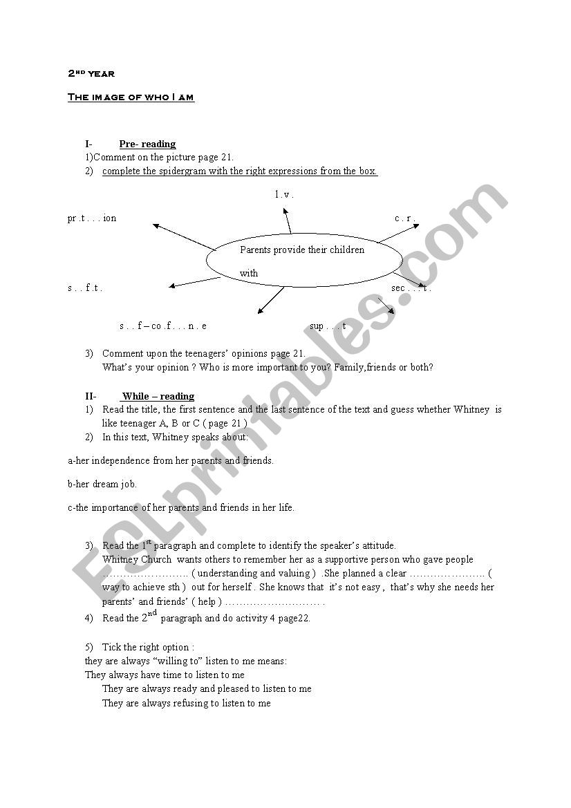 The Image of who I am  worksheet