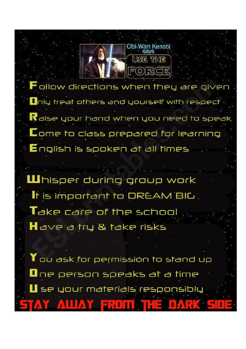 Star wars rules worksheet