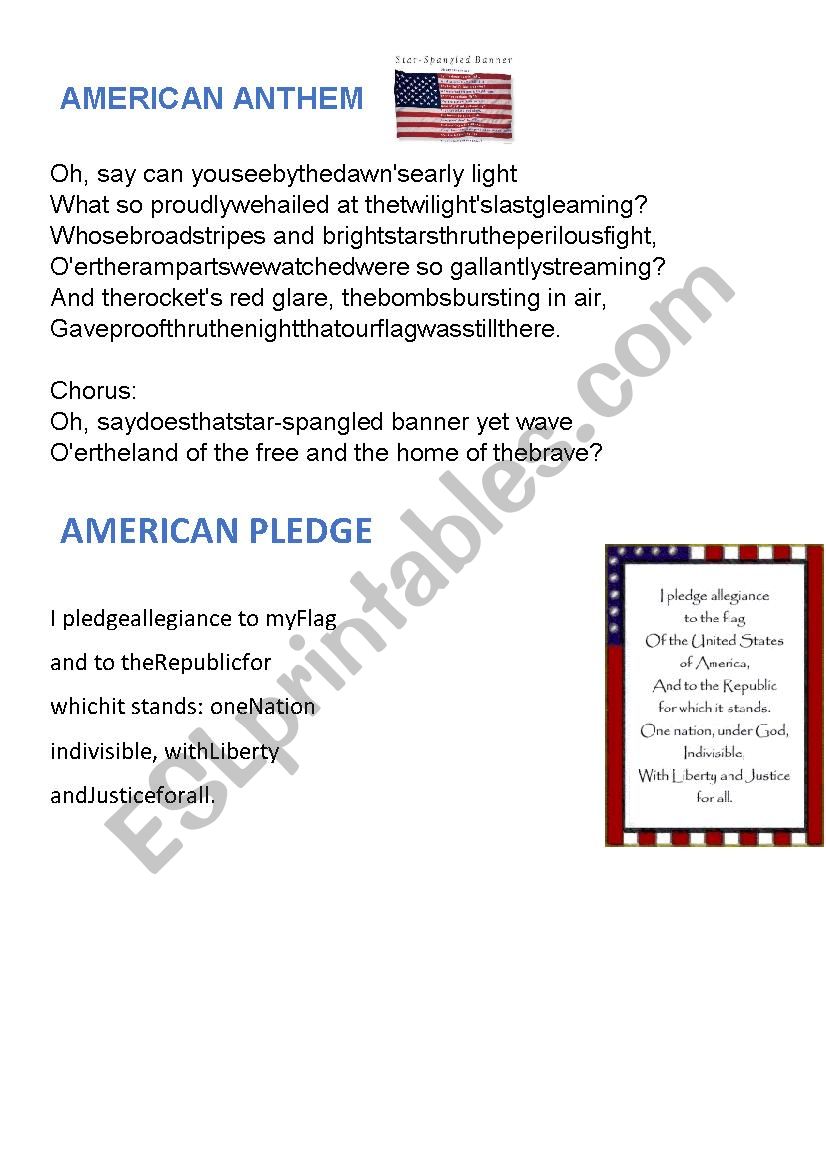 American anthem and pledge of alligance