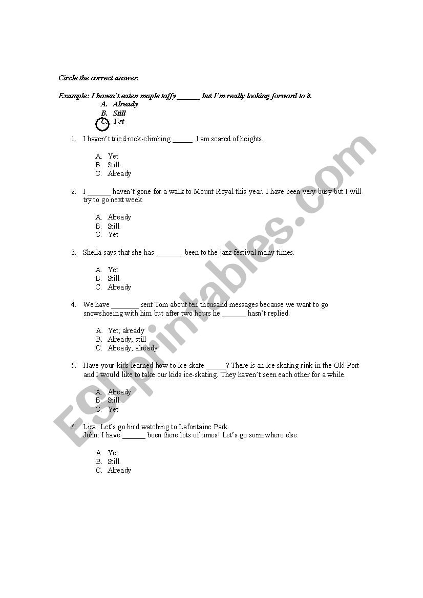 Present perfect - already, yet and still