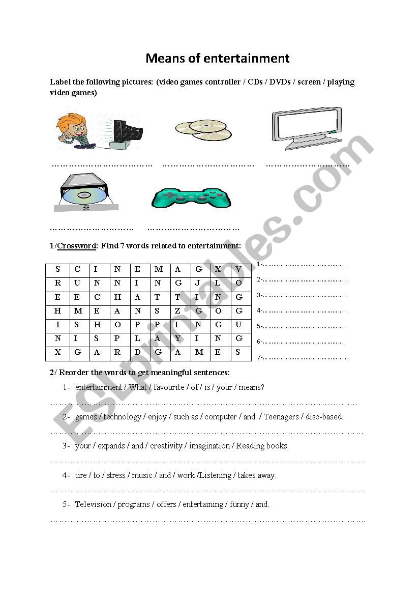 means of entertainment worksheet