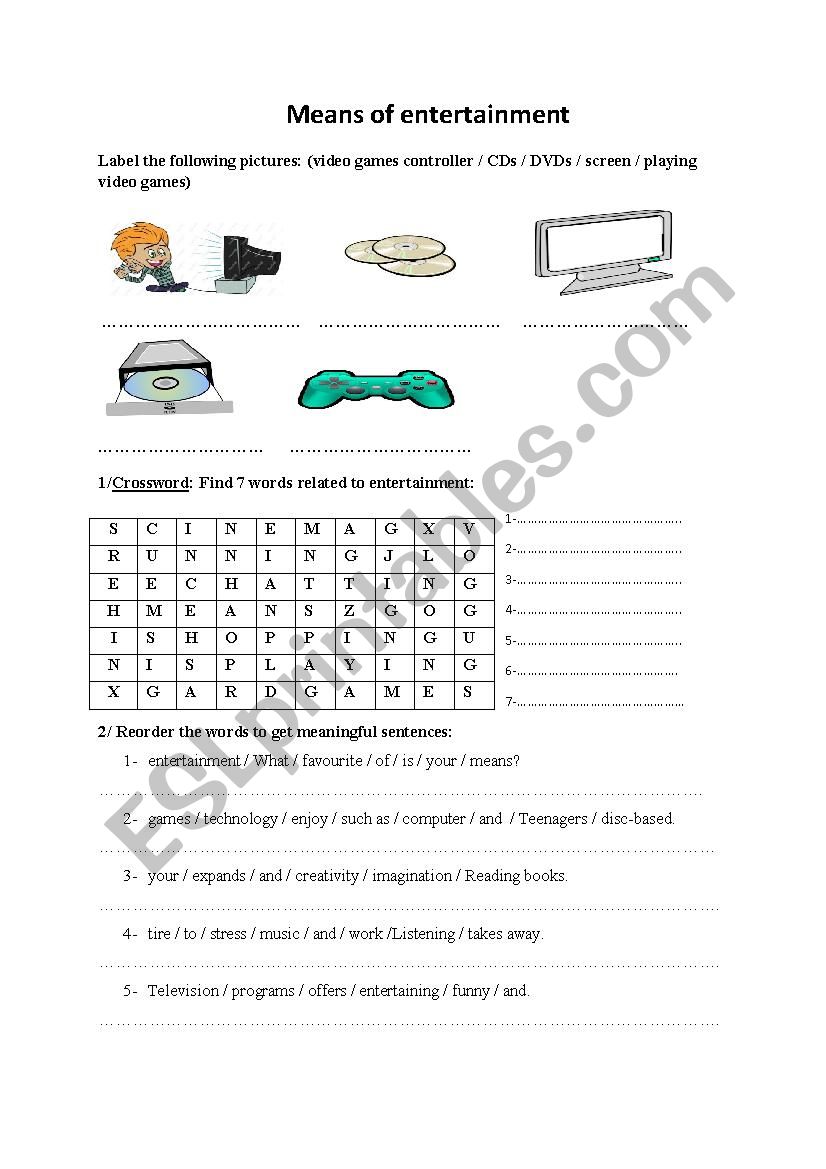 means of entertainment worksheet