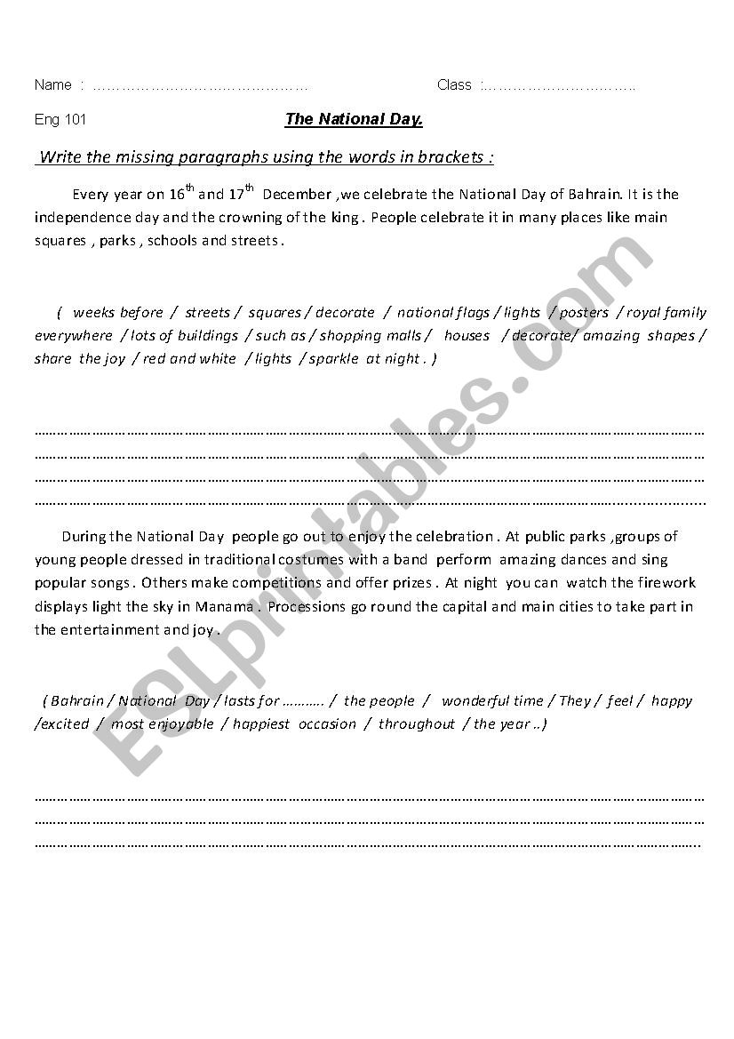 National DAY IN BAHRAIN worksheet