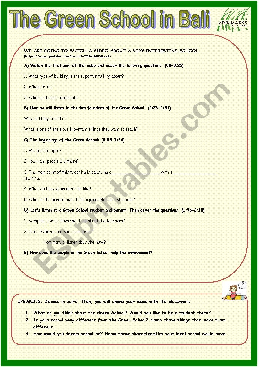 The Green School in Bali worksheet