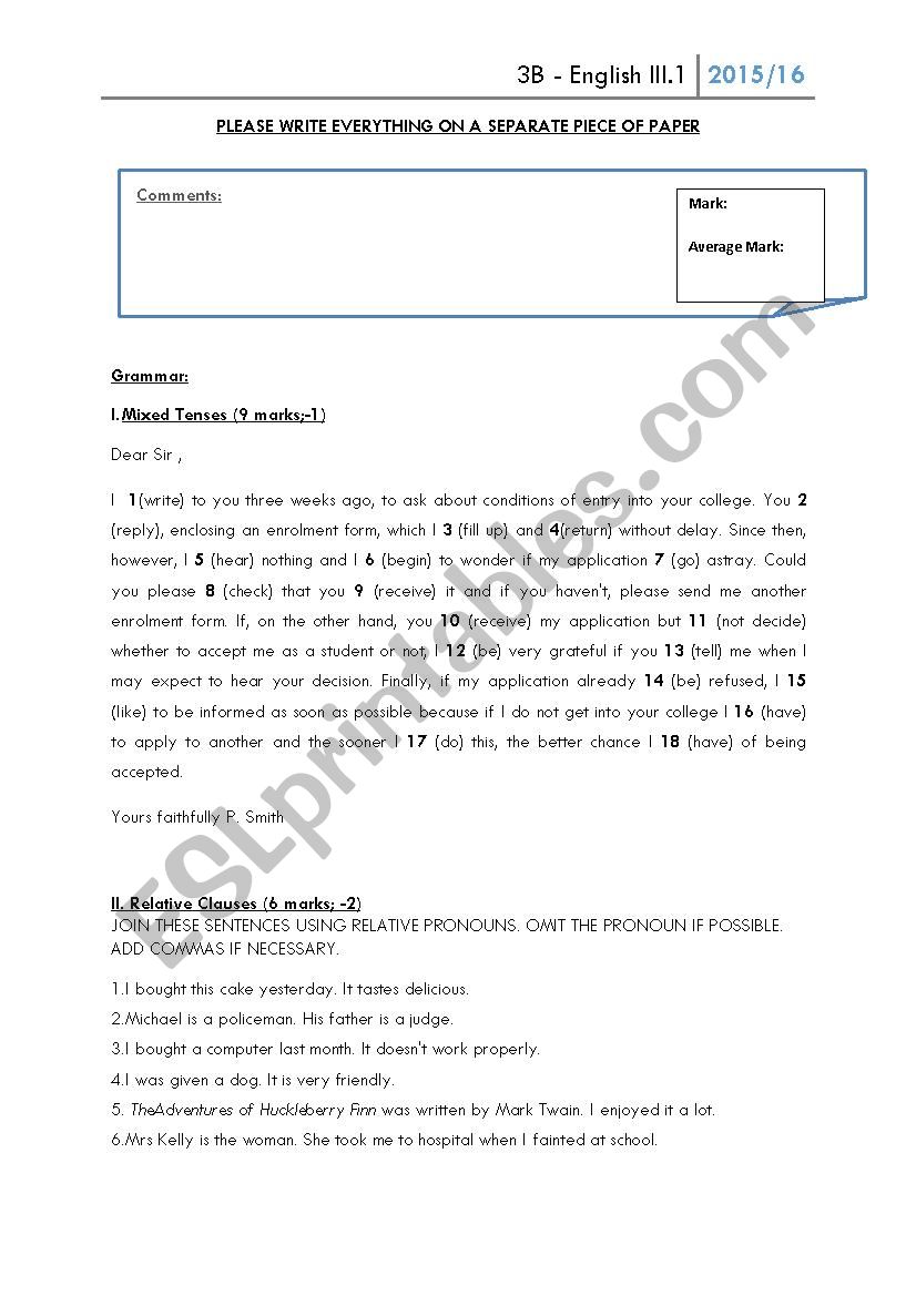 Revision Exercises Tenses  worksheet