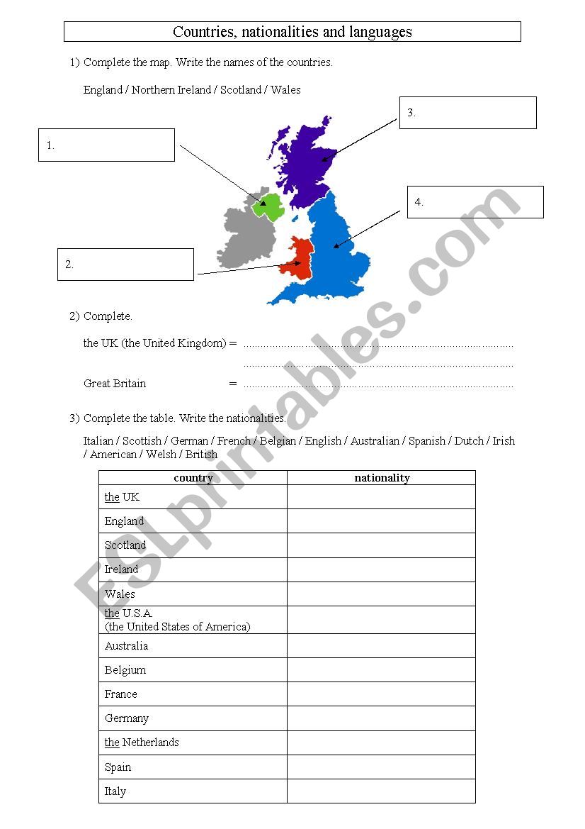 Countries, nationalities and languages Countries, nationalities and languages