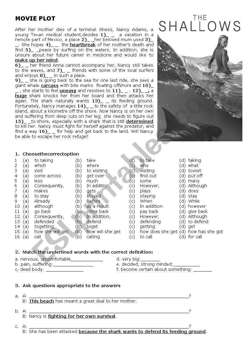 The Shallows  worksheet