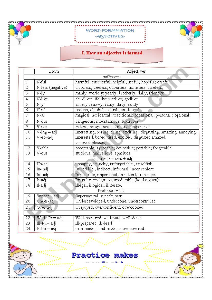 Adjectives formation  worksheet