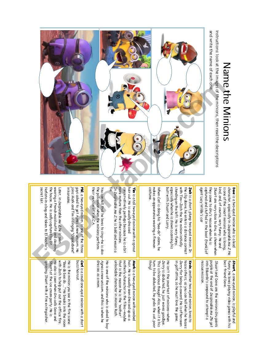 Name the minion worksheet Name the minion worksheet