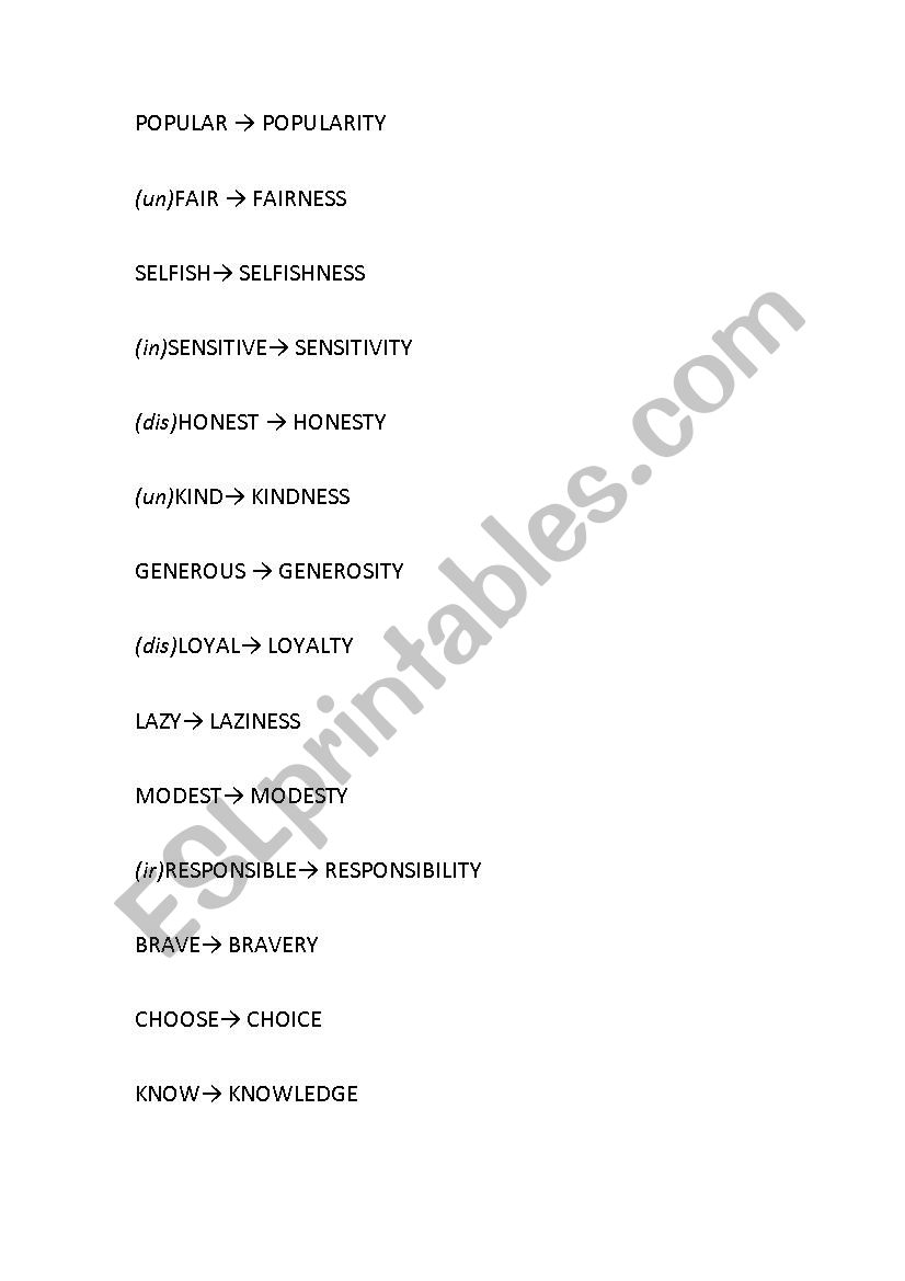 Word formation worksheet