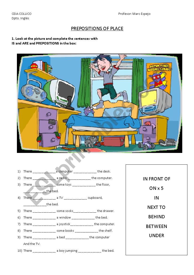 Prepositions of place worksheet