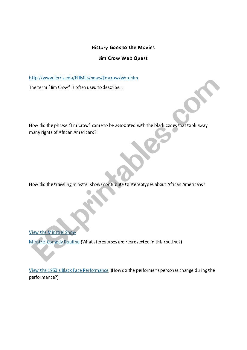 Jim Crow Webquest worksheet