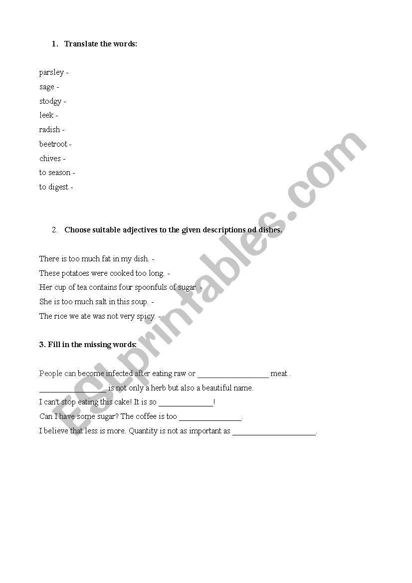 Food vocabulary worksheet