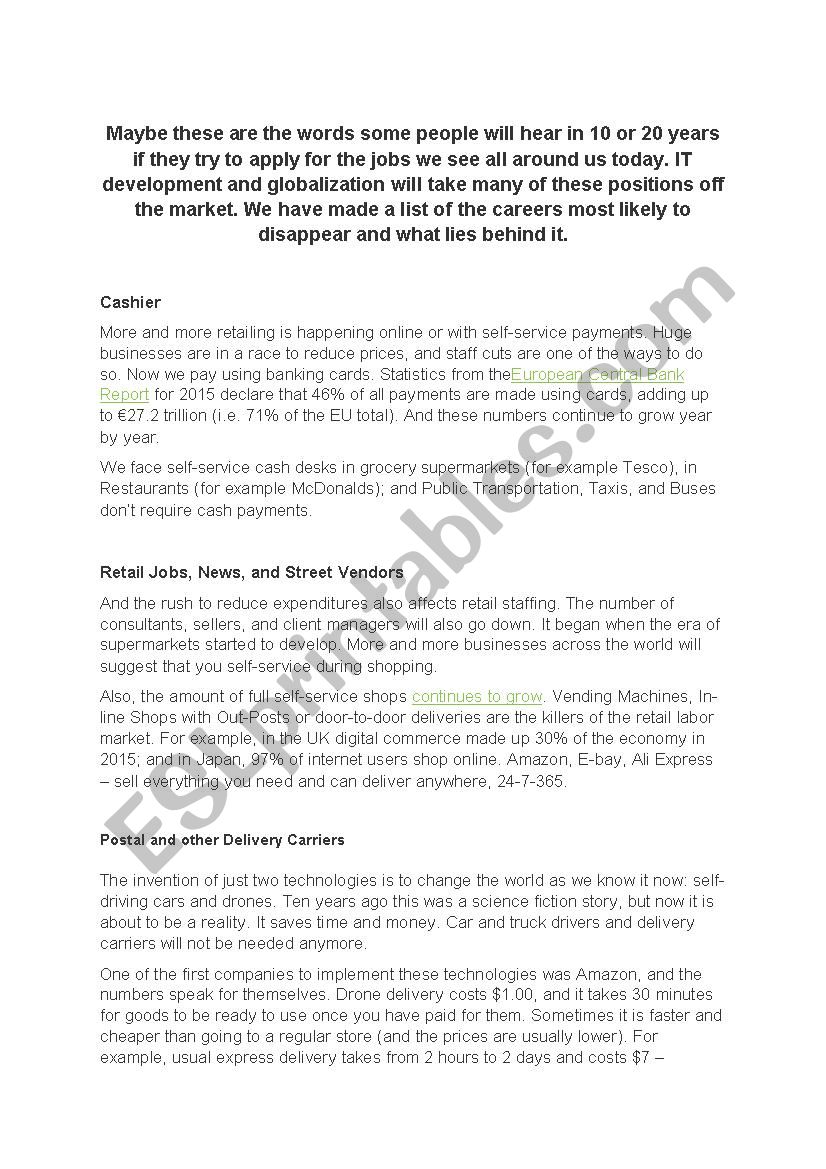 Dissapearing jobs worksheet